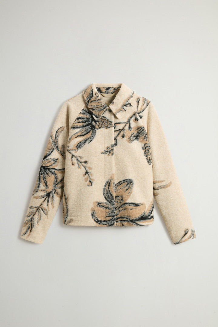 Overshirt in Italian Wool-Blend with Floral Pattern (Cream Foliage) - Main View