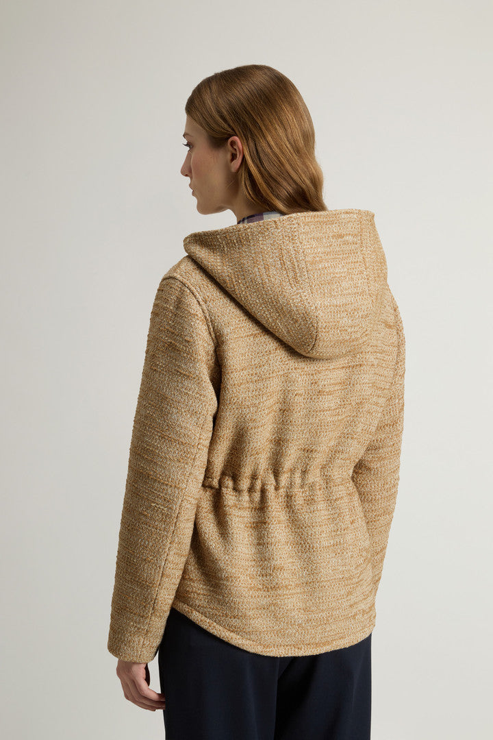 Overshirt with Hood in Italian Wool Blend (Beige Pied De Poule) - Detail View 3