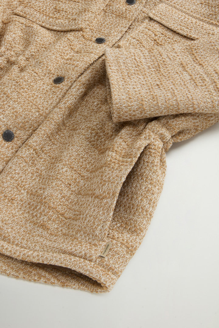 Overshirt with Hood in Italian Wool Blend (Beige Pied De Poule) - Detail View 6