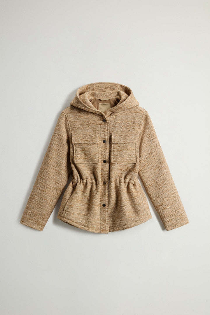 Overshirt with Hood in Italian Wool Blend (Beige Pied De Poule) - Main View