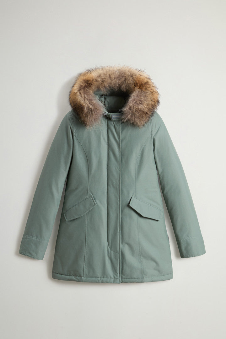 Arctic Parka in Ramar Cloth with Detachable Fur Trim (Dark Green Two Tones) - Detail View 10