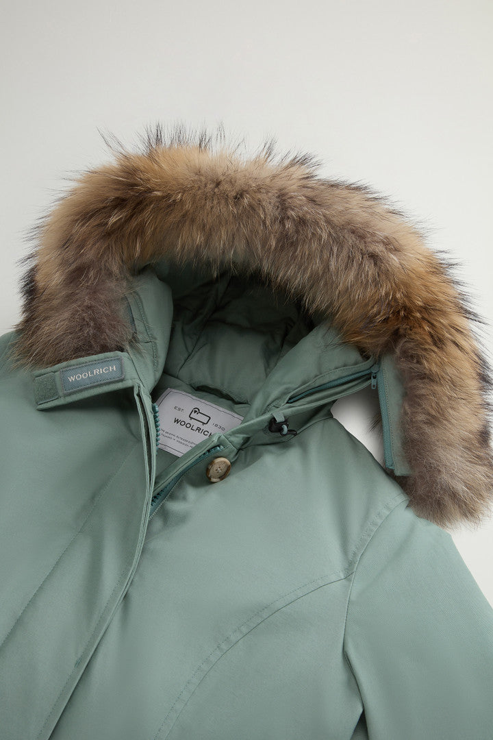 Arctic Parka in Ramar Cloth with Detachable Fur Trim (Dark Green Two Tones) - Detail View 5
