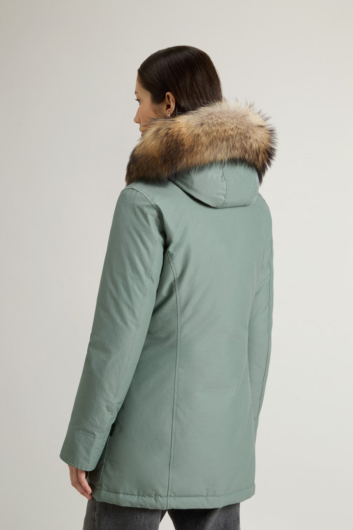Arctic Parka in Ramar Cloth with Detachable Fur Trim (Dark Green Two Tones) - Detail View 2