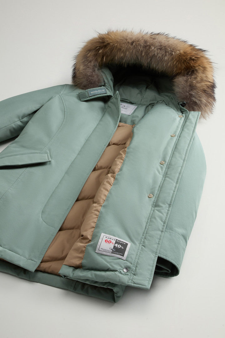 Arctic Parka in Ramar Cloth with Detachable Fur Trim (Dark Green Two Tones) - Detail View 7