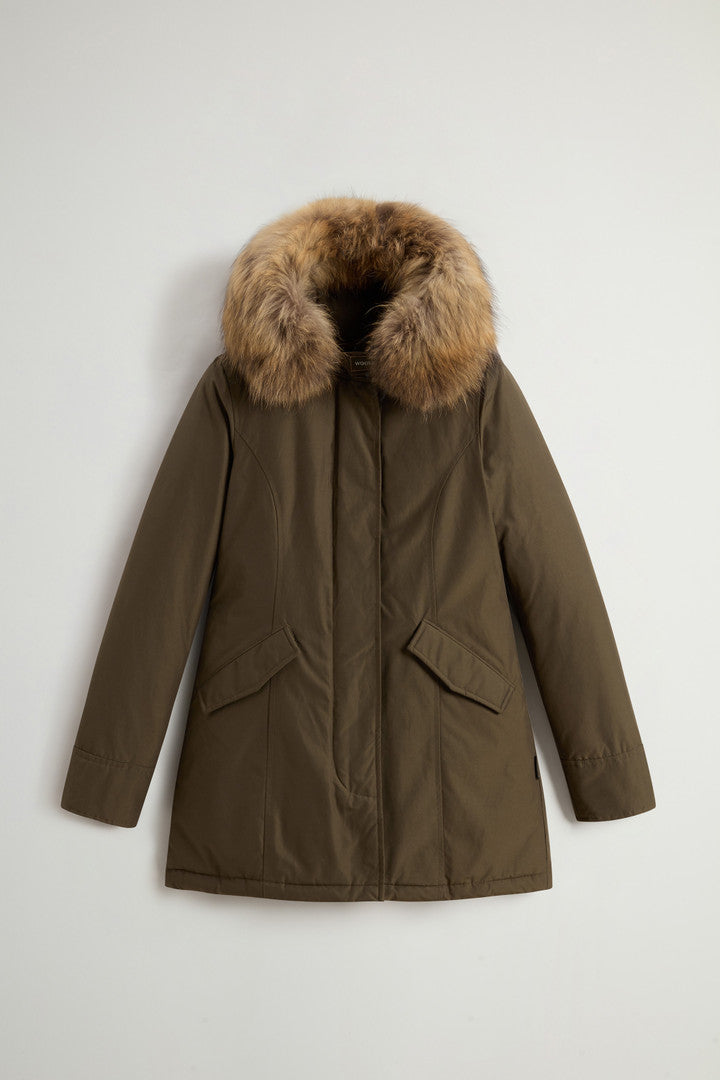 Arctic Parka in Ramar Cloth with Detachable Fur Trim (Dark Green Two Tones) - Detail View 19