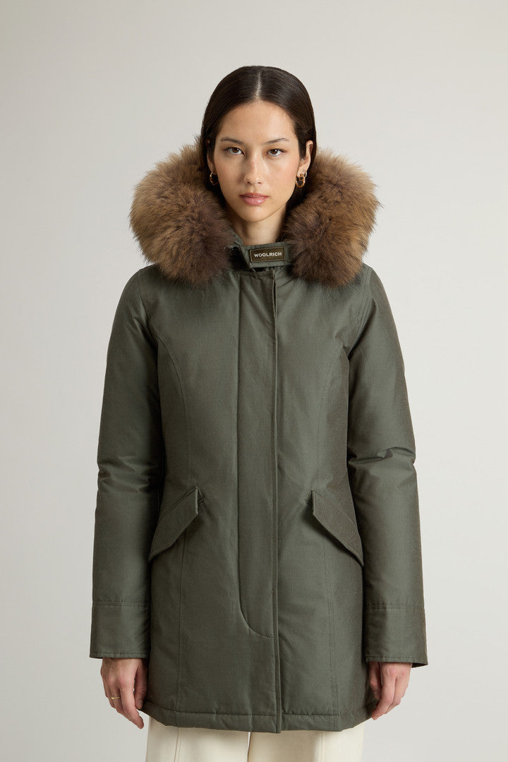 Arctic Parka in Ramar Cloth with Detachable Fur Trim (Dark Green Two Tones) - Main View