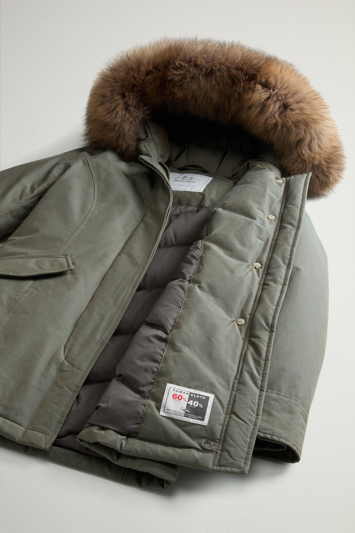 Arctic Parka in Ramar Cloth with Detachable Fur Trim (Dark Green Two Tones) - Detail View 7
