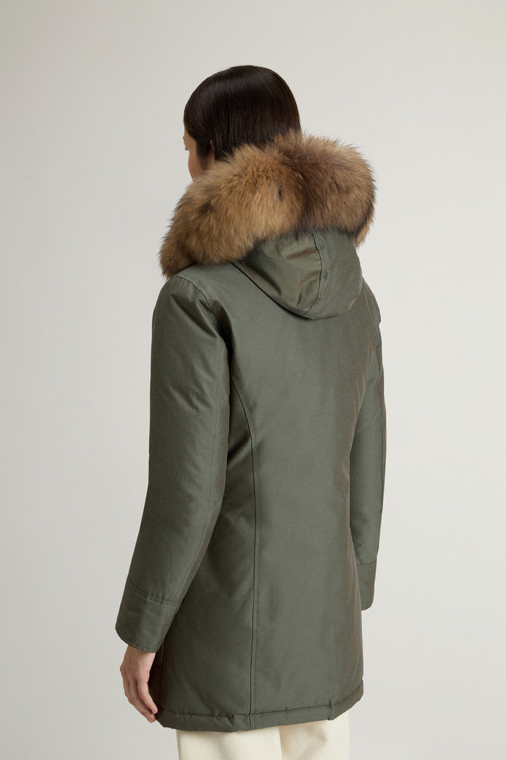 Arctic Parka in Ramar Cloth with Detachable Fur Trim (Dark Green Two Tones) - Detail View 2
