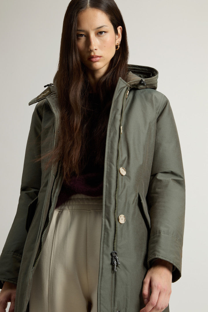Arctic Parka in Ramar Cloth with Detachable Fur Trim (Dark Green Two Tones) - Detail View 3