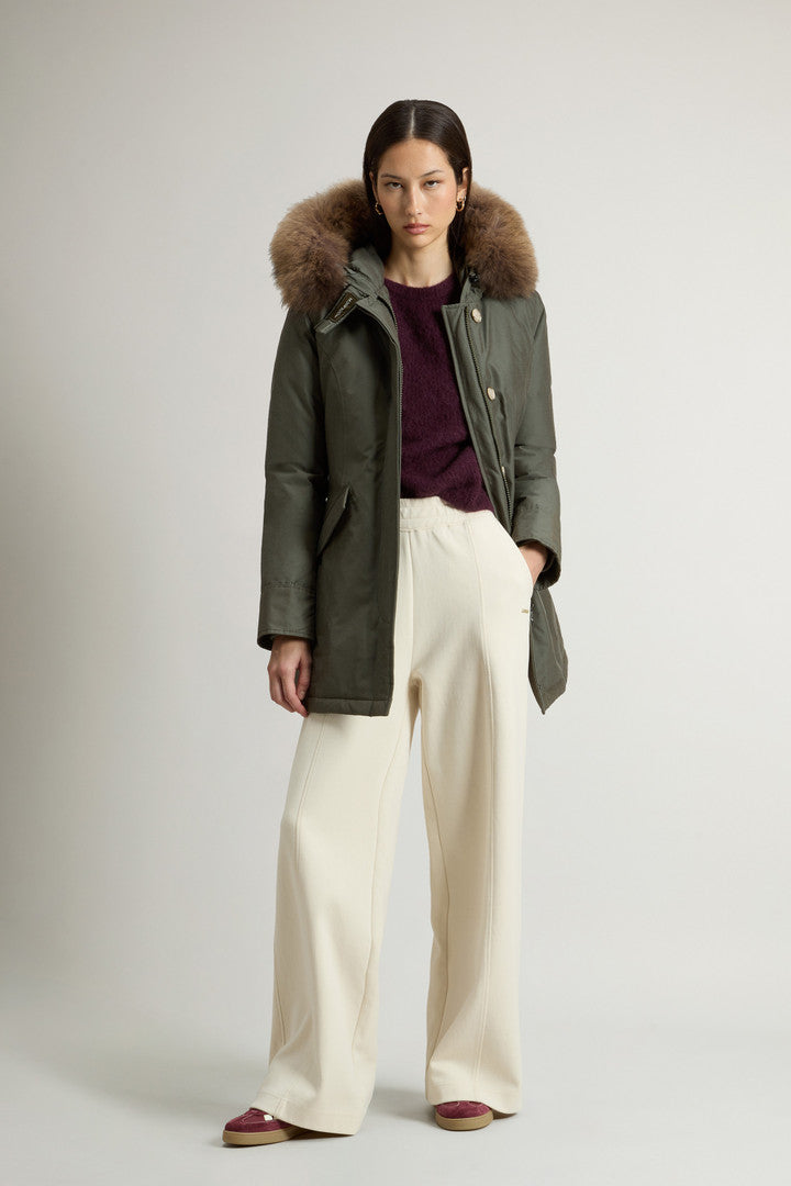Arctic Parka in Ramar Cloth with Detachable Fur Trim (Dark Green Two Tones) - Detail View 1