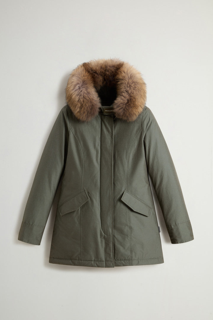 Arctic Parka in Ramar Cloth with Detachable Fur Trim (Dark Green Two Tones) - Detail View 4