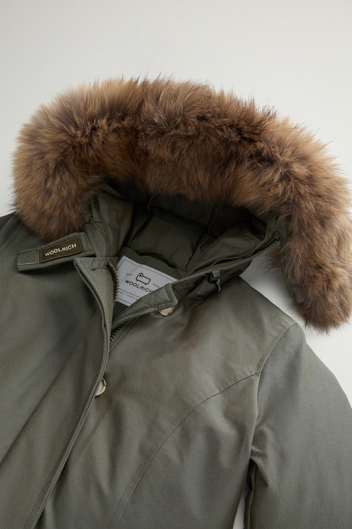 Arctic Parka in Ramar Cloth with Detachable Fur Trim (Dark Green Two Tones) - Detail View 5