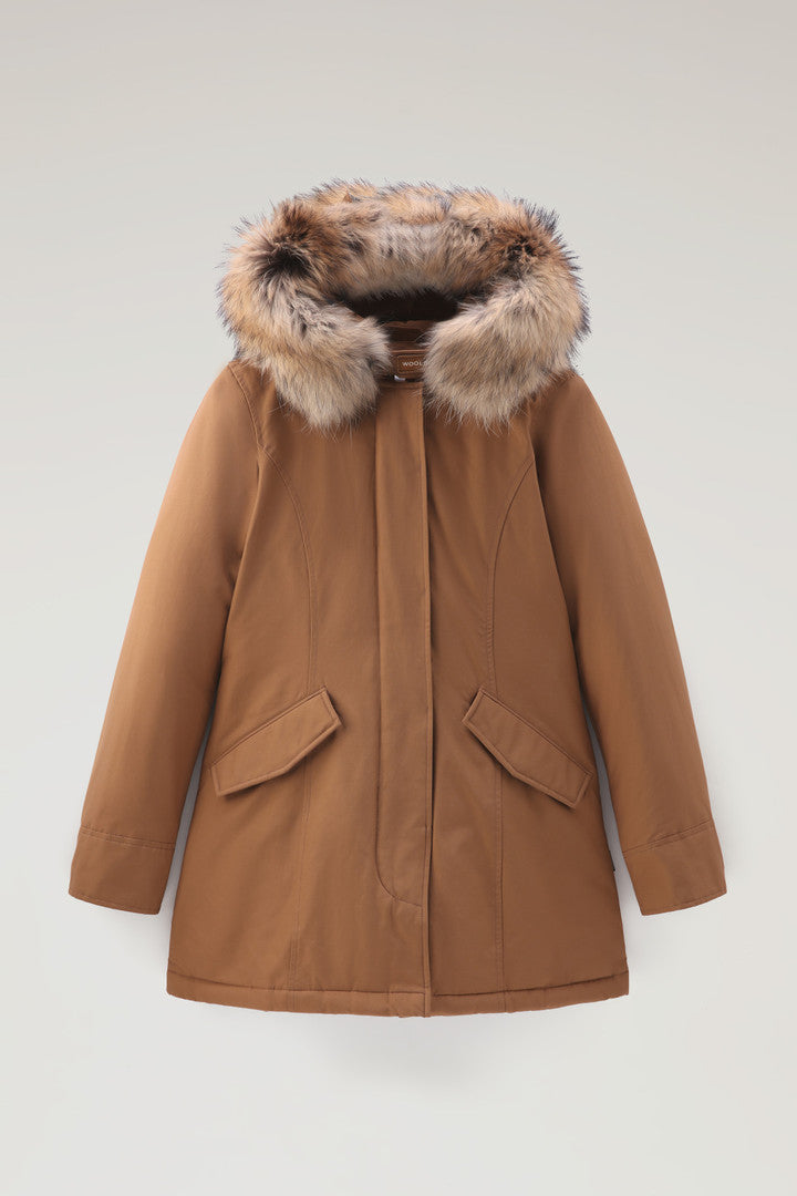 Arctic Parka in Ramar Cloth with Detachable Fur Trim (Dark Green Two Tones) - Detail View 12