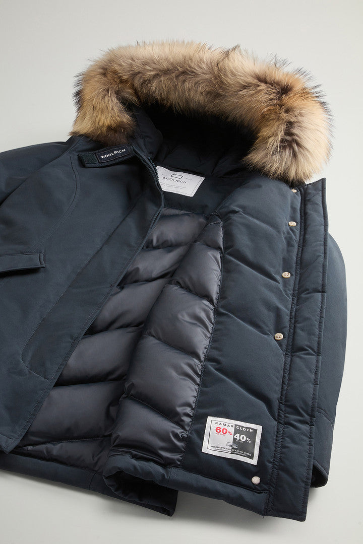 Arctic Parka in Ramar Cloth with Detachable Fur Trim (Dark Green Two Tones) - Detail View 7