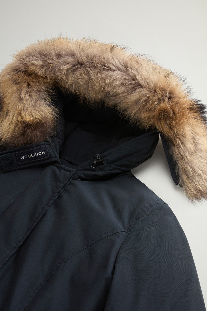 Arctic Parka in Ramar Cloth with Detachable Fur Trim (Dark Green Two Tones) - Detail View 5