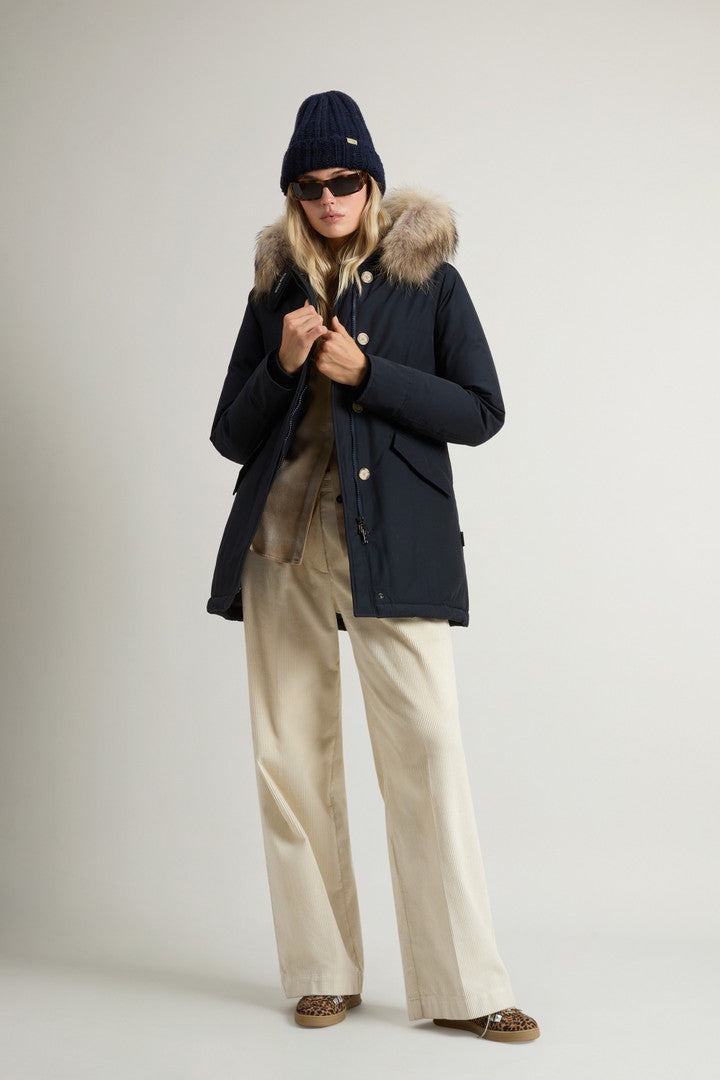 Arctic Parka in Ramar Cloth with Detachable Fur Trim (Dark Green Two Tones) - Detail View 1