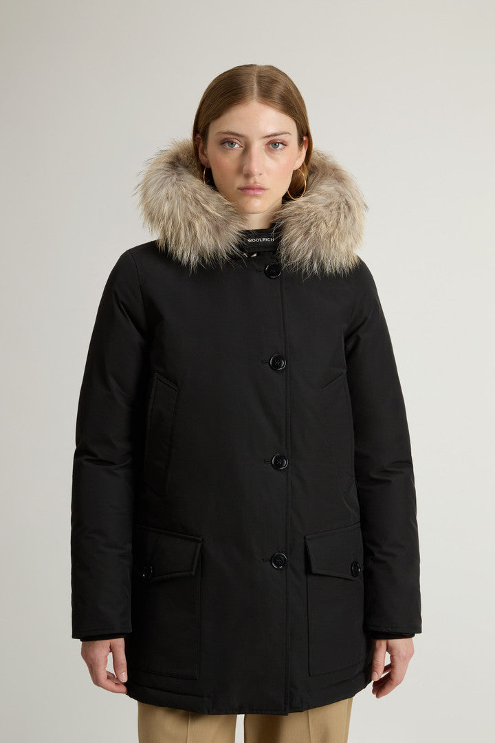 Arctic Parka in Ramar Cloth with Four Pockets and Detachable Fur (Black) - Detail View 1