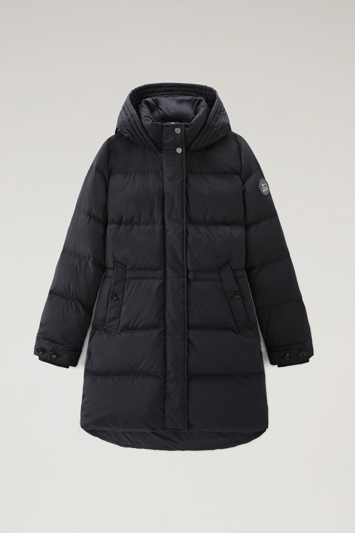 Hooded Alsea Down Jacket in Stretch Nylon (Black) - Main View