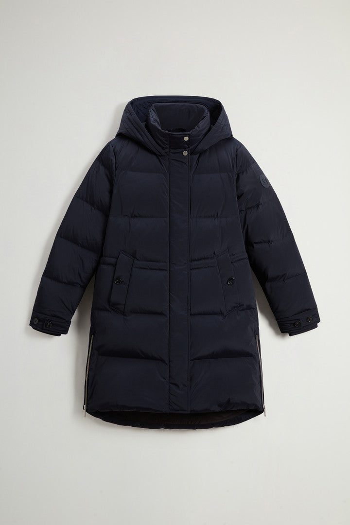 Hooded Alsea Down Jacket in Stretch Nylon (Black) - Detail View 19
