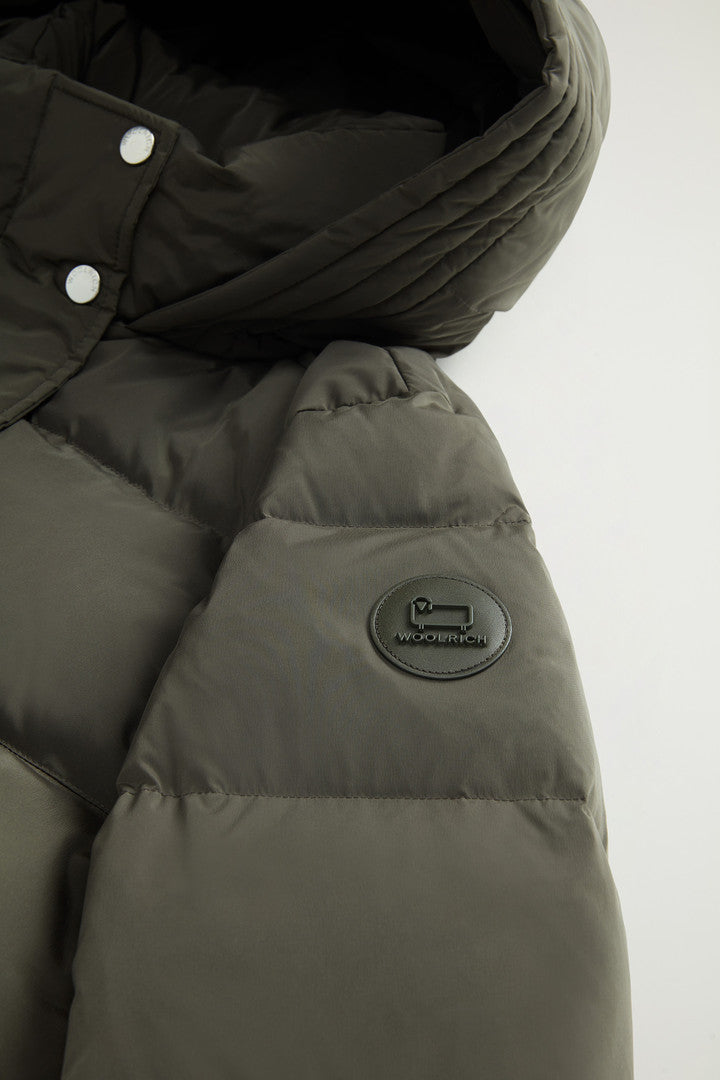Hooded Alsea Down Jacket in Stretch Nylon (Dark Green) - Detail View 6