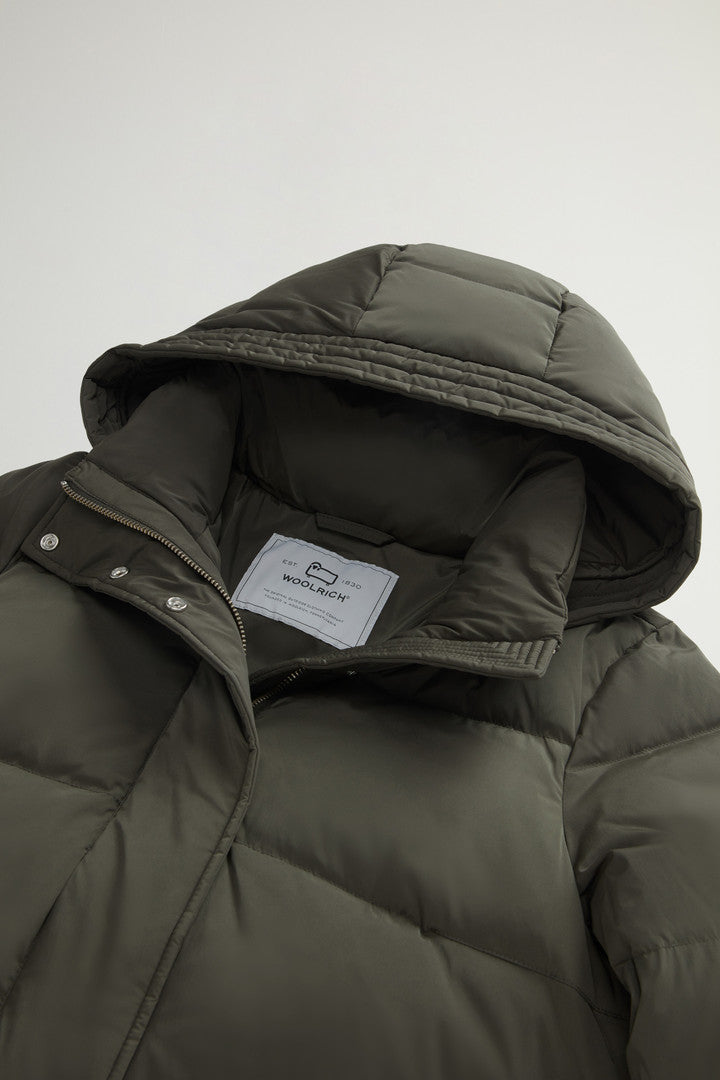 Hooded Alsea Down Jacket in Stretch Nylon (Black) - Detail View 6