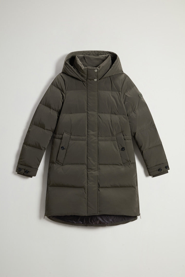 Hooded Alsea Down Jacket in Stretch Nylon (Black) - Detail View 5