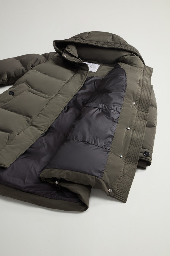 Hooded Alsea Down Jacket in Stretch Nylon (Black) - Detail View 10