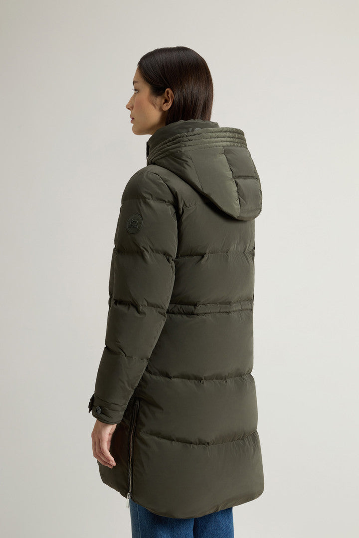 Hooded Alsea Down Jacket in Stretch Nylon (Black) - Detail View 3