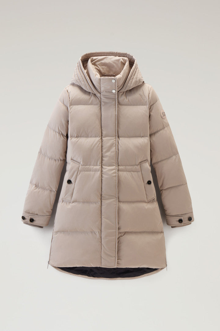 Hooded Alsea Down Jacket in Stretch Nylon (Dark Green) - Detail View 11