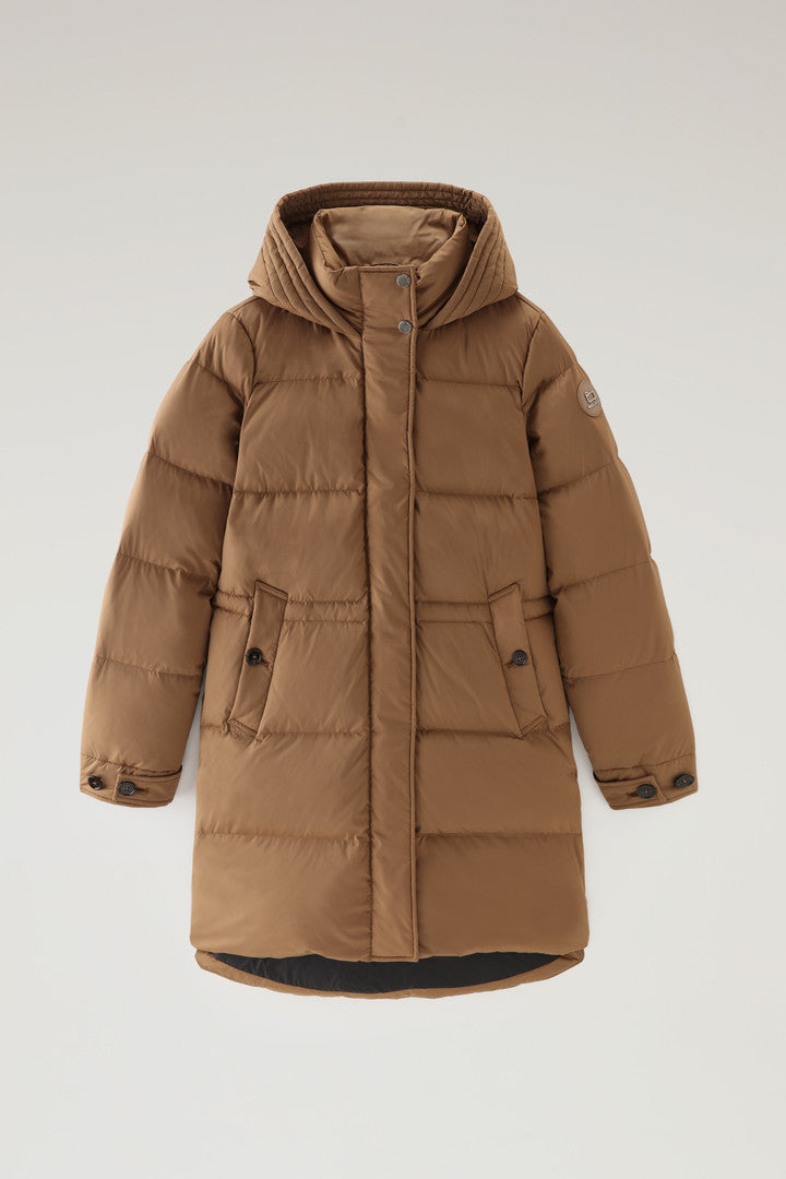 Hooded Alsea Down Jacket in Stretch Nylon (Dark Green) - Detail View 16