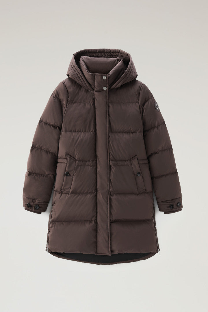 Hooded Alsea Down Jacket in Stretch Nylon (Black) - Detail View 14
