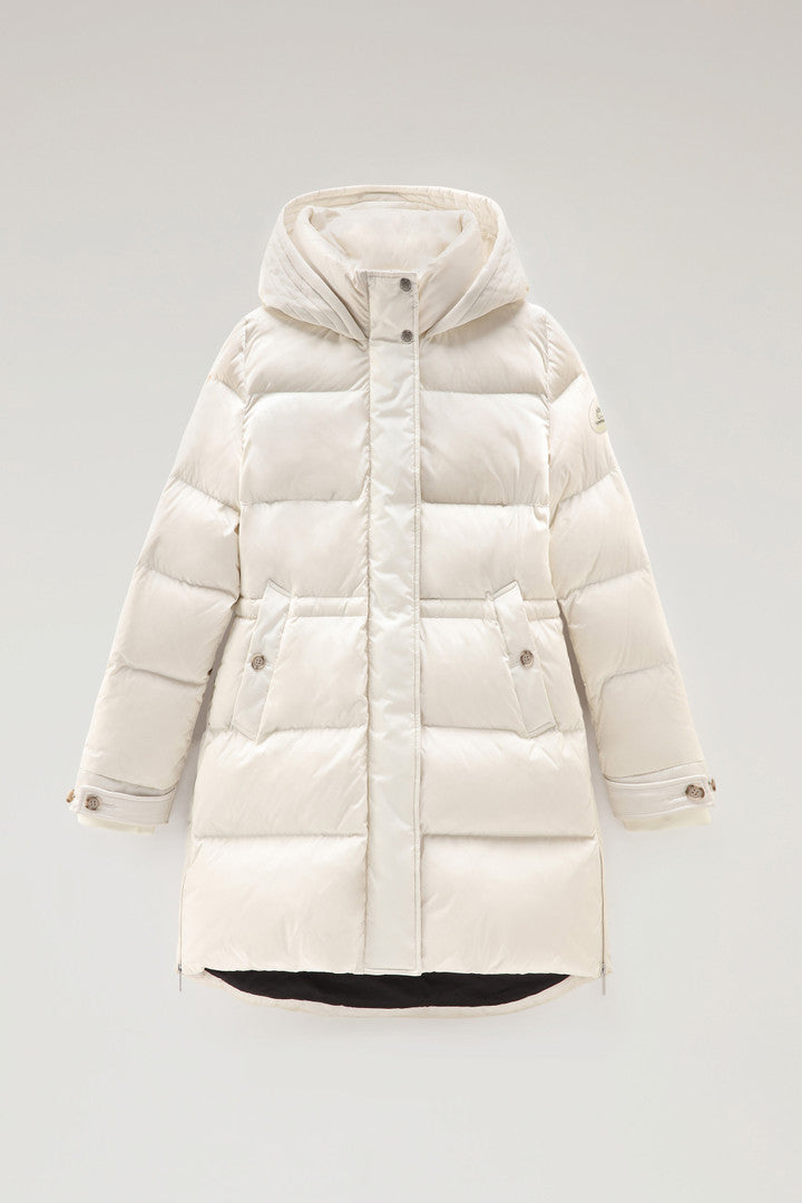 Hooded Alsea Down Jacket in Stretch Nylon (Black) - Detail View 16