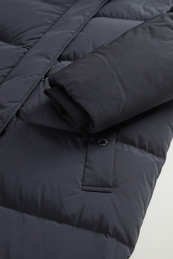 Aurora Long Parka in Stretch Nylon (Dark Green) - Detail View 7