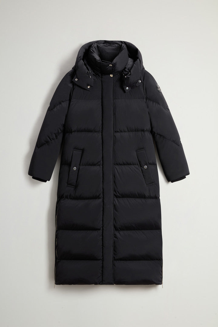 Aurora Long Parka in Stretch Nylon (Black) - Main View