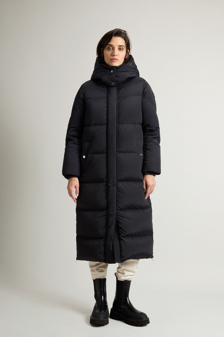 Aurora Long Parka in Stretch Nylon (Dark Green) - Main View