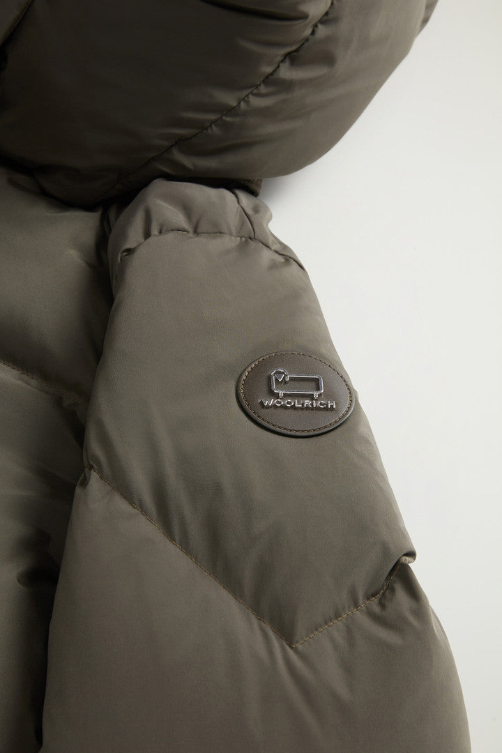 Aurora Long Parka in Stretch Nylon (Dark Green) - Detail View 8