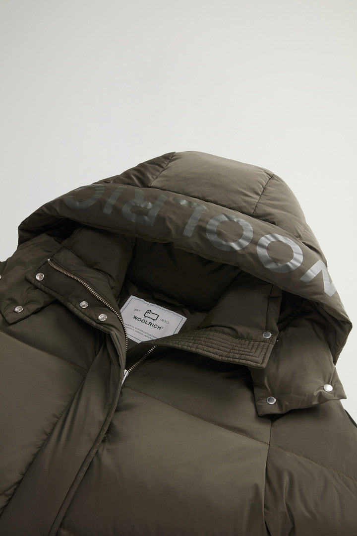 Aurora Long Parka in Stretch Nylon (Dark Green) - Detail View 5