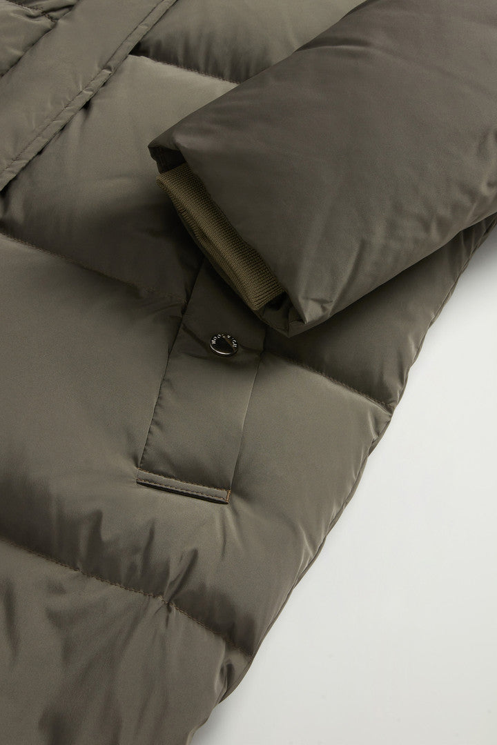 Aurora Long Parka in Stretch Nylon (Dark Green) - Detail View 9