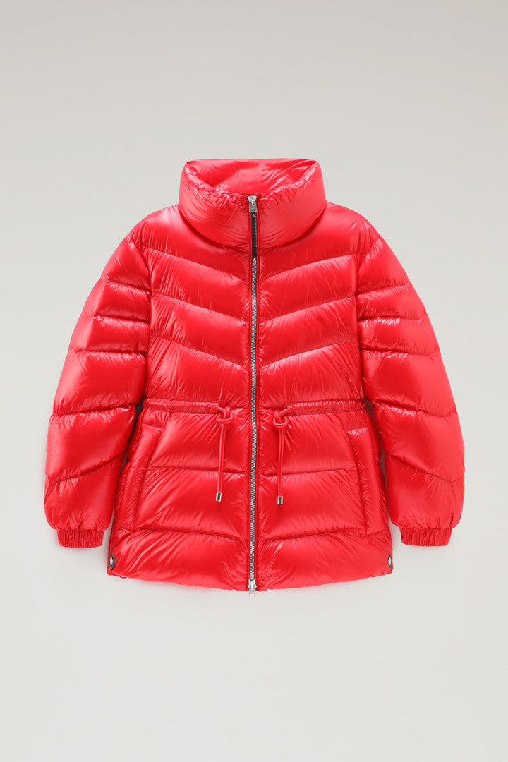 Aliquippa Down Jacket in Glossy Nylon with a Drawstring Waist (Black) - Detail View 7
