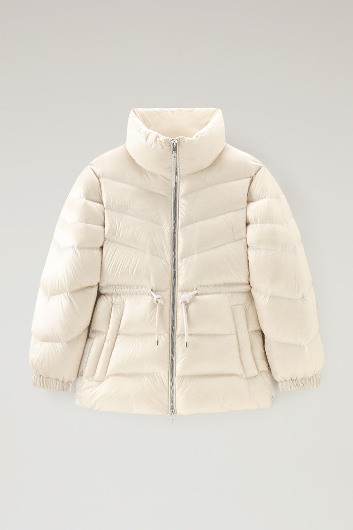 Aliquippa Down Jacket in Glossy Nylon with a Drawstring Waist (Black) - Detail View 6