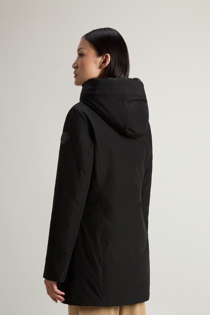 Boulder Parka in Ramar Cloth with Hood and Detachable Faux Fur Trim (Black) - Detail View 3