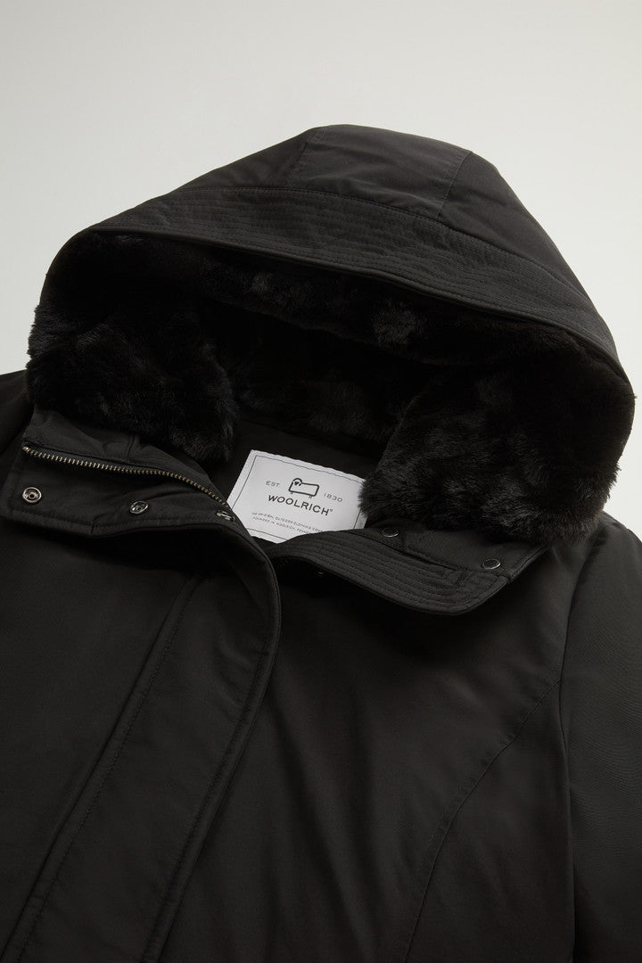 Boulder Parka in Ramar Cloth with Hood and Detachable Faux Fur Trim (Black) - Detail View 5