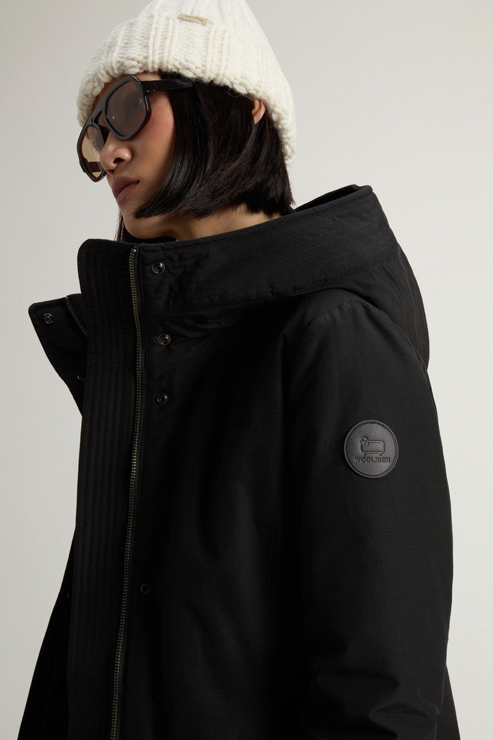 Boulder Parka in Ramar Cloth with Hood and Detachable Faux Fur Trim (Black) - Detail View 4