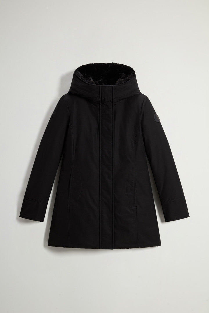Boulder Parka in Ramar Cloth with Hood and Detachable Faux Fur Trim (Black) - Main View
