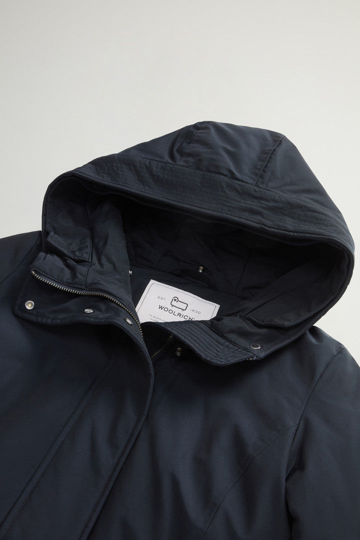 Boulder Parka in Ramar Cloth with Hood and Detachable Faux Fur Trim (Dark Navy) - Detail View 6