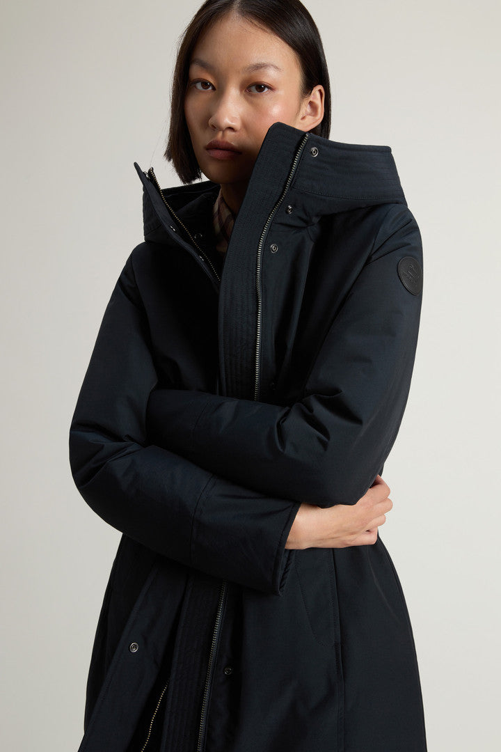 Boulder Parka in Ramar Cloth with Hood and Detachable Faux Fur Trim (Dark Navy) - Detail View 3