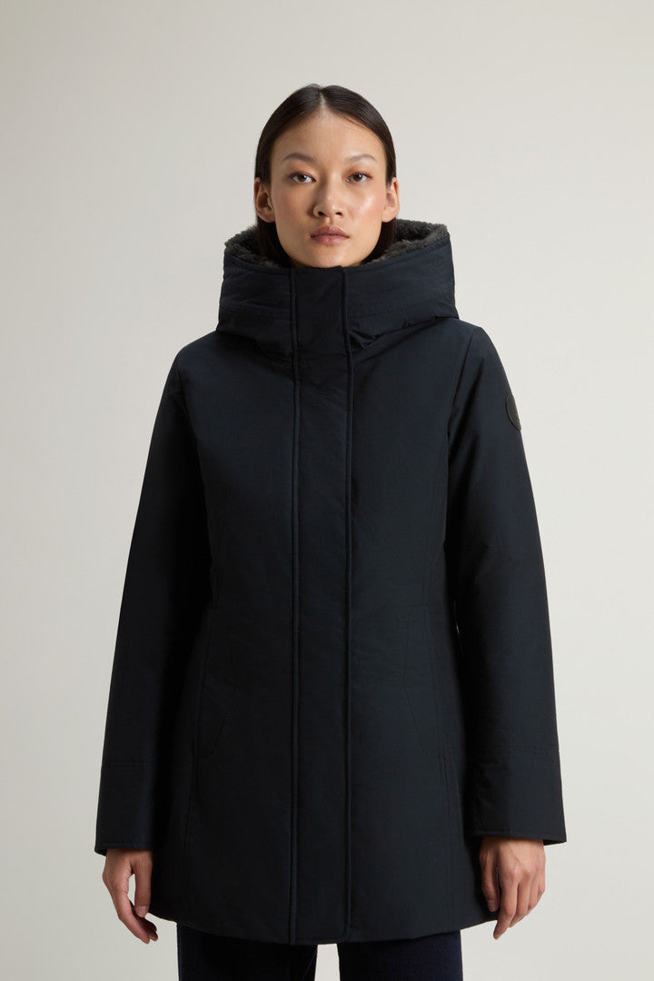 Boulder Parka in Ramar Cloth with Hood and Detachable Faux Fur Trim (Dark Navy) - Main View
