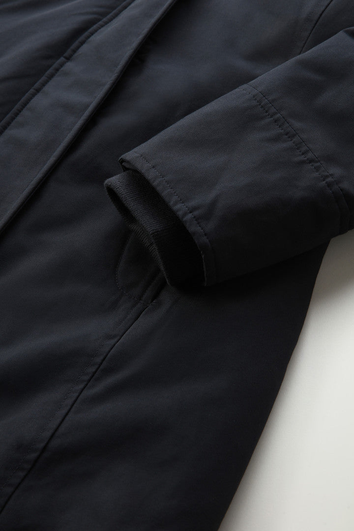Boulder Parka in Ramar Cloth with Hood and Detachable Faux Fur Trim (Dark Navy) - Detail View 8