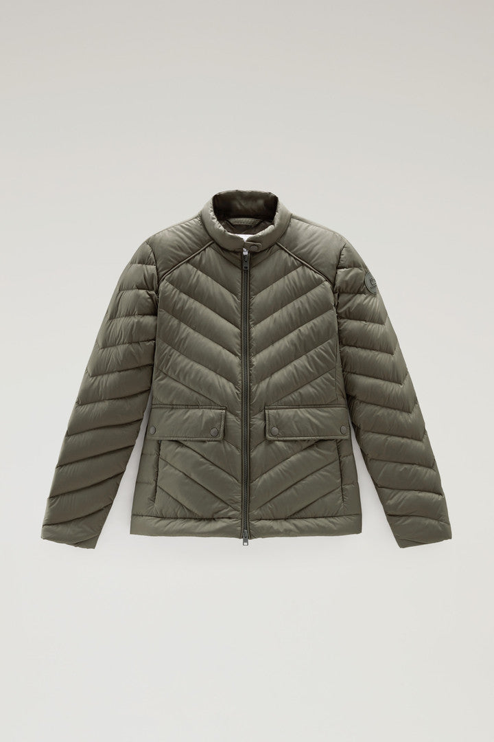 Short Padded Jacket with Chevron Quilting (Black) - Detail View 9