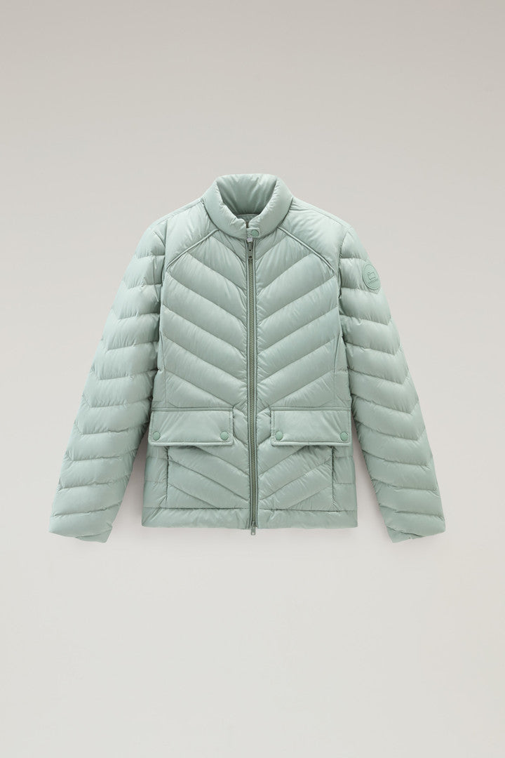 Short Padded Jacket with Chevron Quilting (Black) - Detail View 7